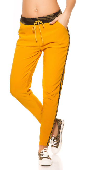 Trendy joggers with camouflage stripes Mustard